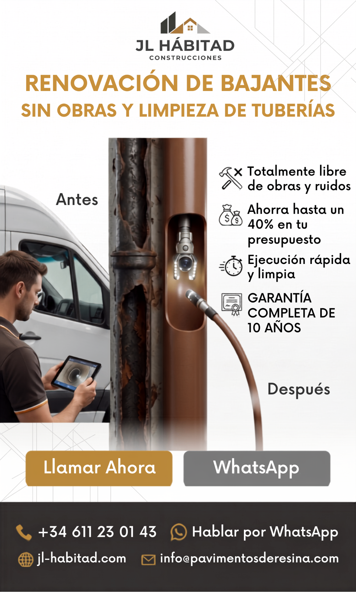 Fontanería sin Obras · Reparación de Bajantes