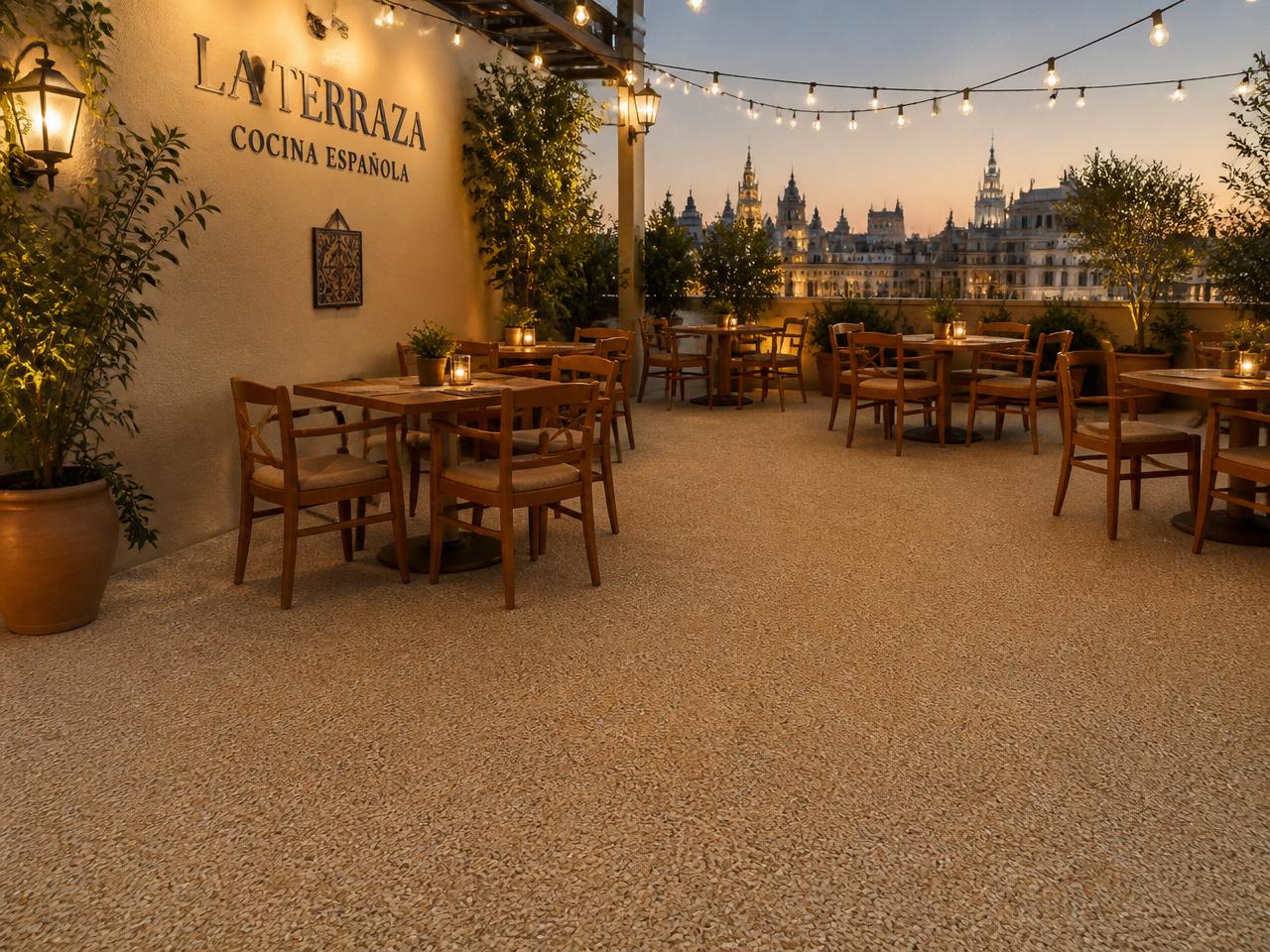 Terraza exterior de restaurante local reformada en 48h